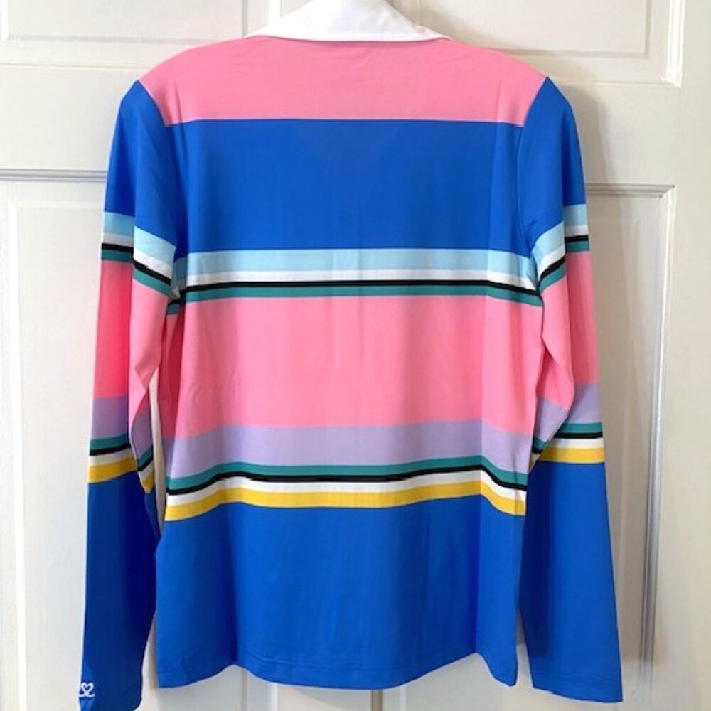 Daily Sports Polo Shirt Women's Long Sleeve Striped Golf Performance Small - Picture 5 of 9